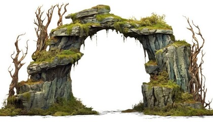 Fototapeta na wymiar An isolated stone arch with moss-covered cave entrance. (Illustration, Generative AI)