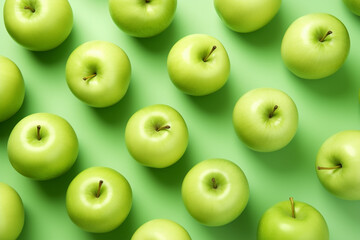 Top view of green apple fruits - obrazy, fototapety, plakaty