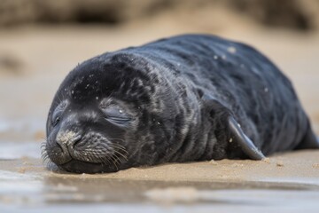 Naklejka premium seal pup napping with its flippers and tail in the air, created with generative ai
