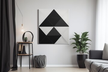 a minimalist wall art with a single geometric shape in black and white, created with generative ai