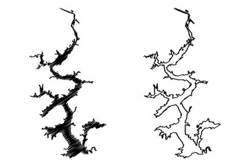 Lake Fort Gibson Reservoir (United States of America, North America, us, usa, Oklahoma) map vector illustration, scribble sketch Fort Gibson Dam map