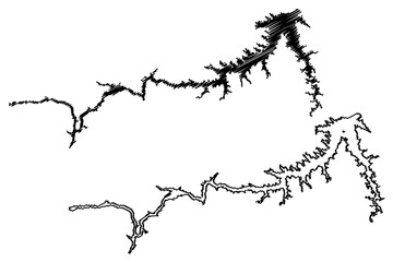 Lake Fort Peck Reservoir (United States of America, North America, us, usa, Montana) map vector illustration, scribble sketch Fort Peck Dam map