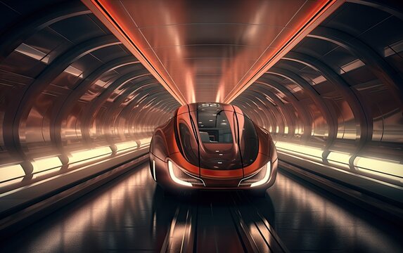 Futuristic High Speed Magnetic Levitation Train Inside A Tunnel. Generative AI