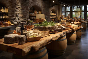 Rustic Wine and Cheese Tasting Counter Generative AI