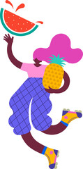 Woman with Pineapple and Watermelon Modern Flat Character