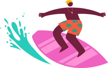 Man on Surfboard Modern Flat Character