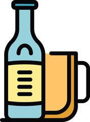 Beer bottle mug icon outline vector. Glass pint. Cap hop bar color flat