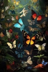 a group of various butterfly species together, created with generative ai