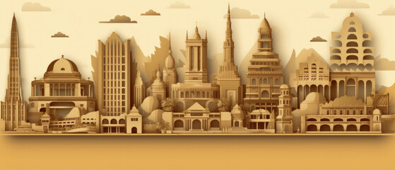 Obraz premium Philippines Famous Landmarks Skyline Silhouette Style, Colorful, Cityscape, Travel and Tourist Attraction - Generative AI