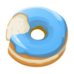 vector illustration of a sweet donut with a bitten blue creamy sugar topping
