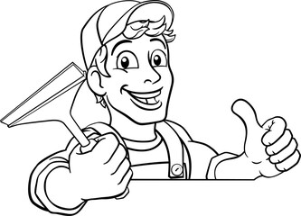 Cartoon Window Cleaning Squeegee Car Wash Cleaner