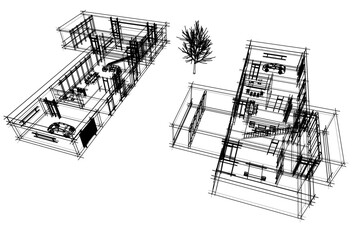 house building architectural drawing 3d illustration