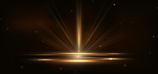 Fototapeta na wymiar Abstract glowing gold vertical lighting lines on dark background with lighting effect and sparkle with copy space for text. Luxury design style.