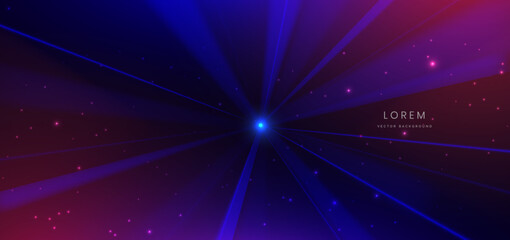 Abstract technology futuristic glowing neon blue light ray on dark blue background with lighting effect.