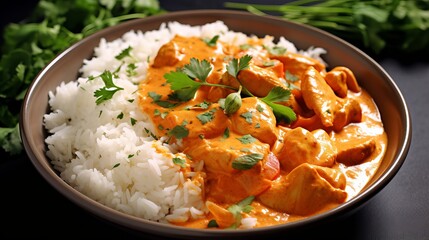Creamy butter chicken curry with basmati rice Generative AI