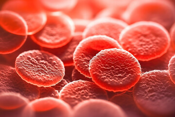 Red blood cells under microscope, scientific illustration. Generative AI