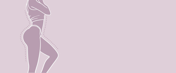 Silhouette of a female body in underwear on a pink background. Fitness weight loss. Vector illustration