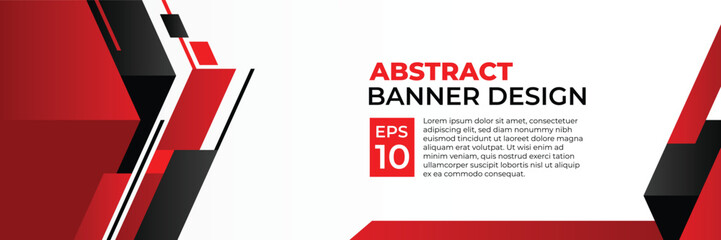 Abstract banner vector, modern background horizontal with geometric red white and black color for technology and sports theme
