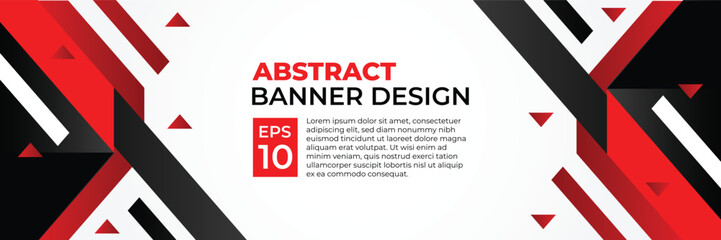 Abstract banner vector, modern background horizontal with geometric red white and black color for technology and sports theme