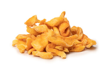 Dried melon slices isolated on a white background.