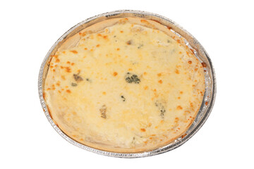 Four cheese pizza isolated on white background.