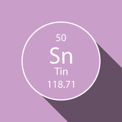 Tin symbol with long shadow design. Chemical element of the periodic table. Vector illustration.