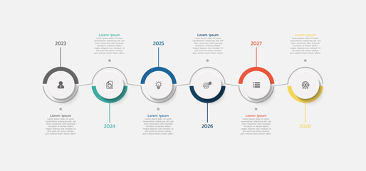 Vector business infographic timeline background design template with 6 steps