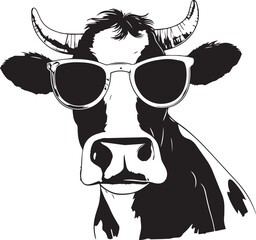 Cow with sunglasses Vector Illustration, SVG