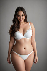 Obraz premium Curve woman plus size model in lingerie on gray background. Generative AI