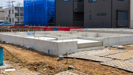 Ground concrete work for new residential house in Japan.