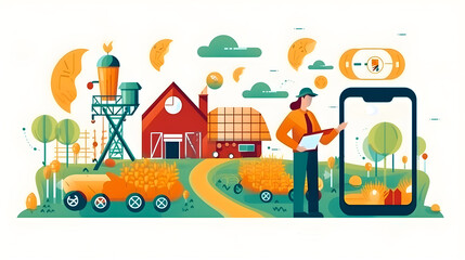 Fototapeta na wymiar App for farms that works with artificial intelligence. Agricultural technology, organic farming and quality control. Vector illustration. Generative ai.