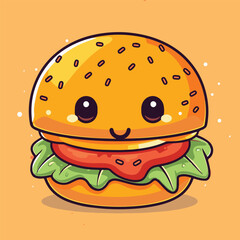 Cute and kawai burger illustration cartoon style