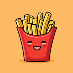 Cute and kawai french fries illustration cartoon style
