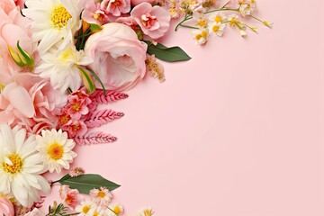 Romantic Card with Pink and White Floral Design. Spring Wedding Background. Generative AI illustrations
