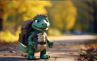 cute dinosaur goes to school with a backpack