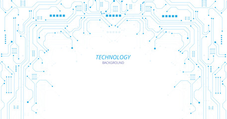 Concept of Technology blue circuit diagram. High-tech blue circuit board connection system.Vector abstract technology on white background.