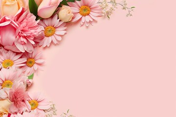 Fototapeta na wymiar Romantic Card with Pink and White Floral Design. Spring Wedding Background. Generative AI illustrations