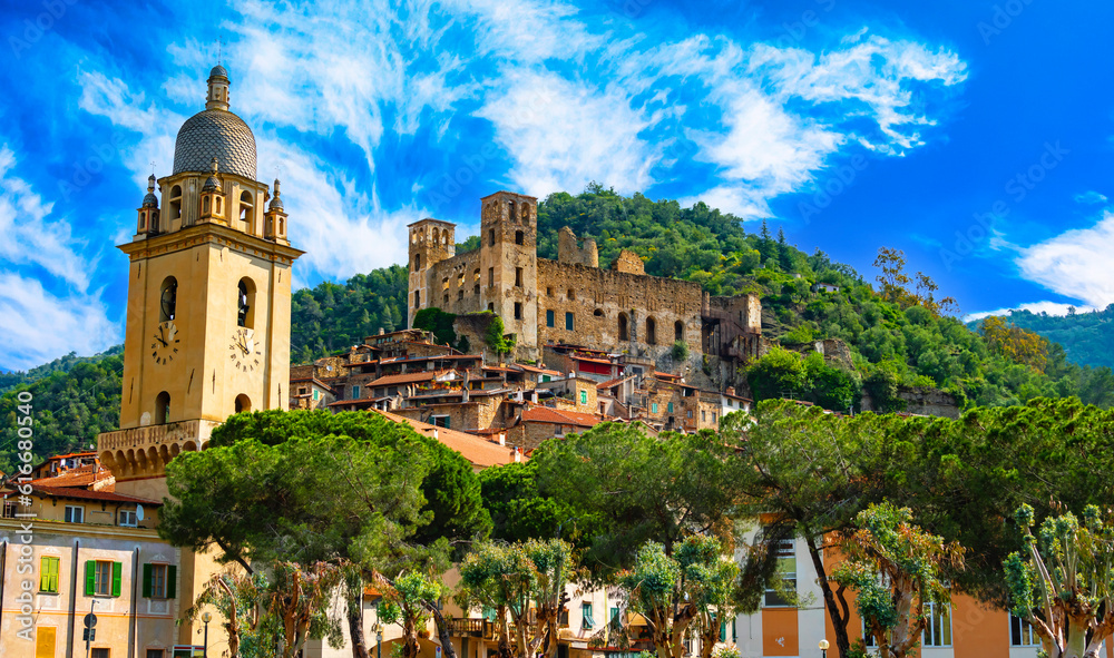 Sticker view of dolceacqua in the province of imperia, liguria, italy