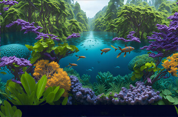 tropical fish in a futuristic landscape