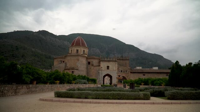 Panoramic view, bell tower and the Monastery of Santa Mar&iacute;a de la Valldigna, Valencia (Spain)