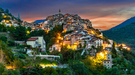 View of Apricale in the Province of Imperia, Liguria, Italy