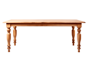 Wooden dining table isolated on transparent background