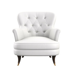 White accent chair, armchair isolated on transparent background. 