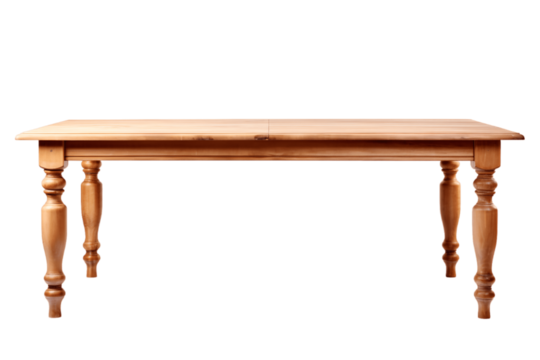Wooden dining table isolated on transparent background