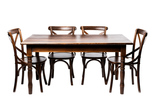 Wooden dining table isolated on transparent background