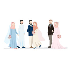 Muslim Wedding Couple Cute Cartoon Character Illustration