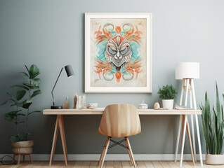 Poster mockup in home Office Interior Background , Mockups Design 3D, HD