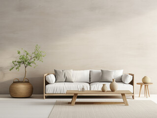 Scandinavian Living Room Interior Background Wall, Mockups Design 3D, HD