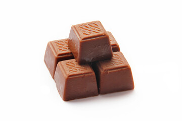 Chocolate was stamped with the auspicious Chinese sign isolated on white background. The Exclusively Special occasion dessert concept.