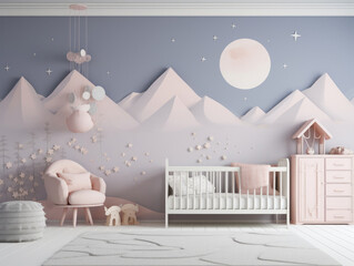 Wall Mockup In nursery Interior Background, Mockups Design 3D, HD